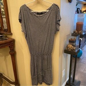 ROBERT RODRIGUEZ Women Gray Black Striped Short Sleeve Dress Size XS